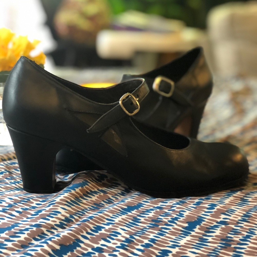 Profesional Black Leather Flamenco Shoes Size 39